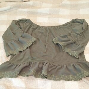 Sanctuary Elegant Sage Green Blouse with Floral Embroidery